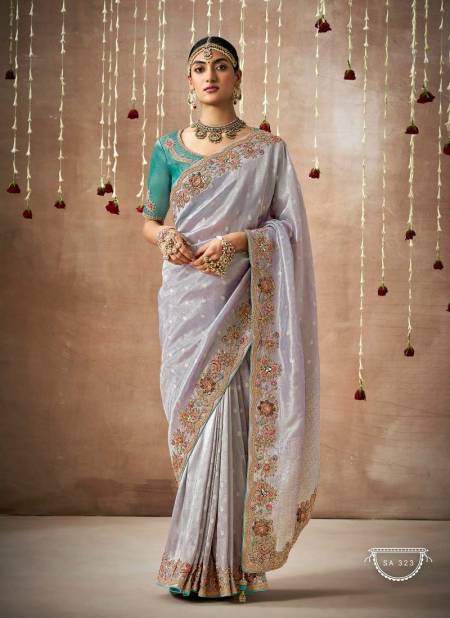 Light Purple Colour Dulhan By Kimora Organza Silk Weddding Wear Saree Wholesale Price In India SA 323