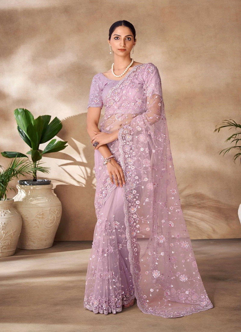 Light Purple Colour Imperial Vol 12 By Arya Party Wear Designer Net Saree Wholesale Shop In Surat 93004