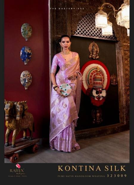 Light Purple Colour Kontina Silk By Rajtex Pure Satin Handloom Weaving Saree Wholesale Market In Surat 323009