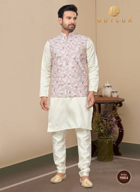 Light Purple Colour Outluk Wedding Collection Vol 9 Mens Wear Modi Jacket Kurta Pajama Exporters in India 9004