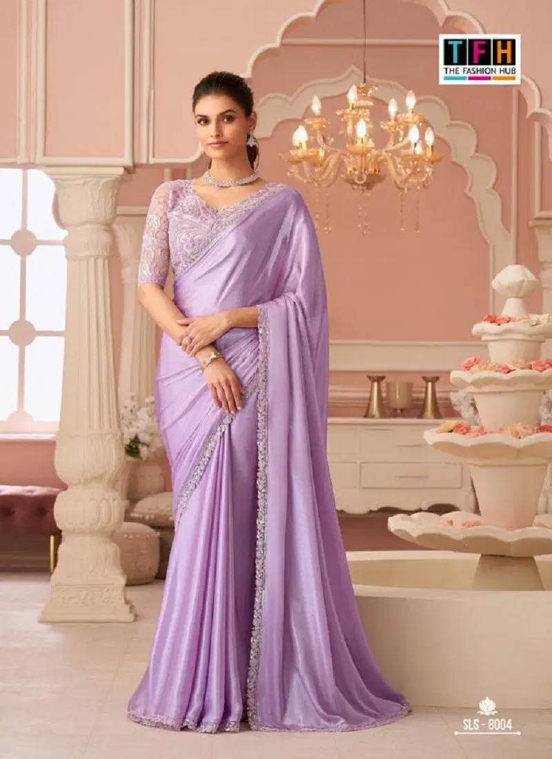 Light Purple Colour Salsa Style 4 By TFH Party Wear Sarees Suppliers In India SLS-8004