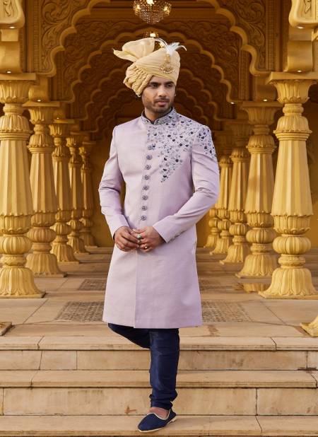 Light Purple Colour Wedding Wear Mens Sherwani Catalog 2623