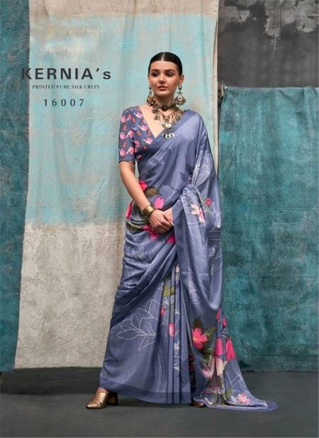 Light Purple Colour kernias By Rajbeer Crepe Silk Printed Saree Suppliers In India 16007