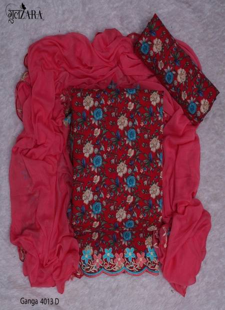 Light Red Colour Ganga By Gulzara Cotton Non Catalog Dress Material Catalog 4013D
