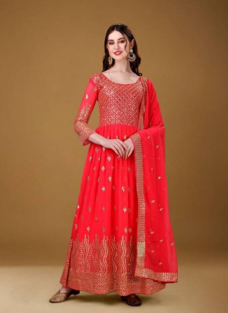 Light Red Colour Shreeja By Biva Gown Catalog 7006