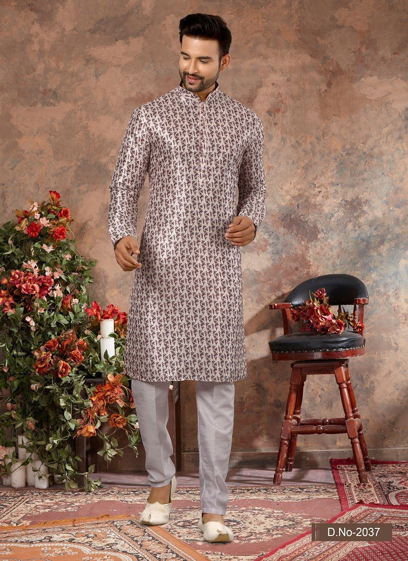 Light Red Colour Vol 10 Function Wear Mens Kurta Pajama Exporters In India 2037