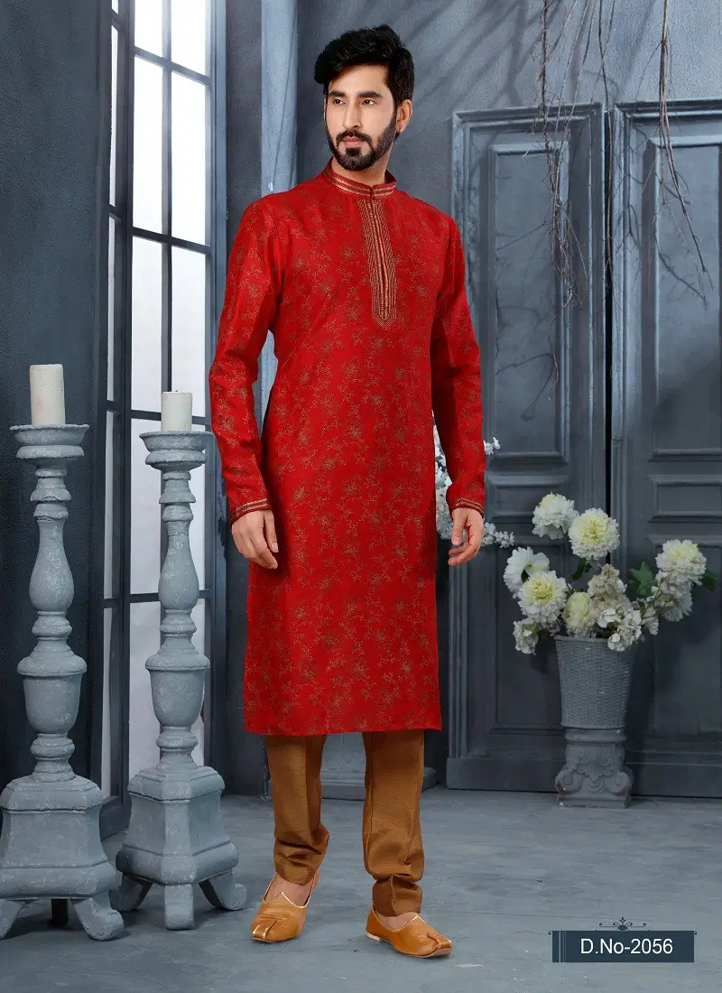 Light Red Colour Vol 10 Occasion Wear Mens Kurta Pajama Wholesale Market In Surat 2056