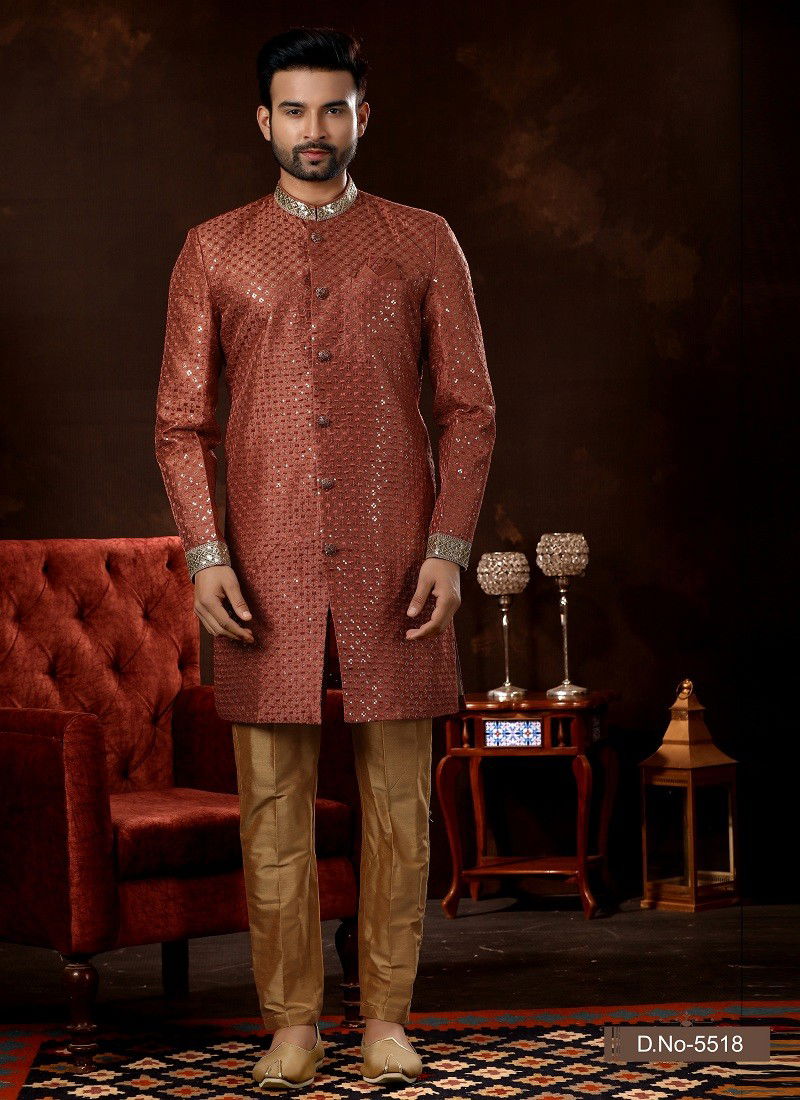 Light Red Colour Vol 12 Function Wear Mens Sherwani Suppliers In India 5518