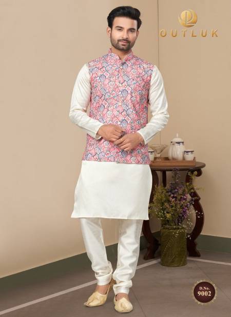 Light Red Multi Colour Outluk Wedding Collection Vol 9 Mens Wear Modi Jacket Kurta Pajama Exporters in India 9002