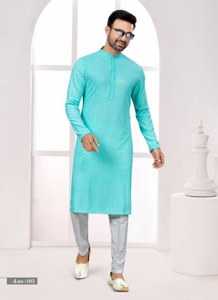 Light Sky Blue Colour Function wear Lukhnavi Mens Kurta Pajama Catalog 103