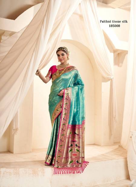 Light Teal Blue Colour Mangalya Silk 185000 Series By Rajpath Soft Tissue Silk Cultural Celebration Saree Wholesale Online 185008