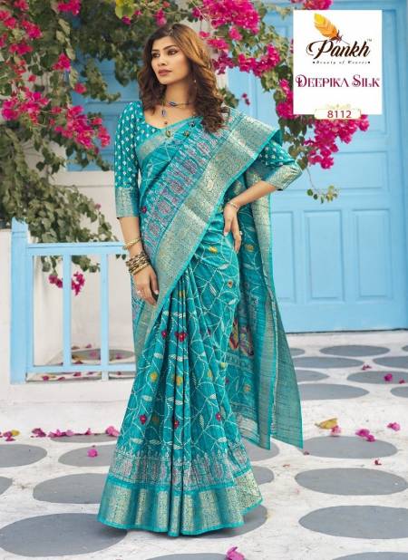 Light Teal blue Colour Mahak By Pankh Munga Silk Printed Designer Saree Wholesale Market In Surat With Price 8112