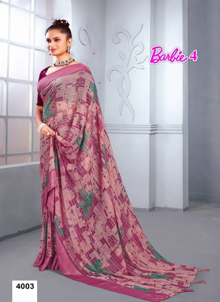 Light Wine Colour Barbie Vol 4 By Mahamani Creation Georgette Daily Wear Saree Wholesale Online 4003