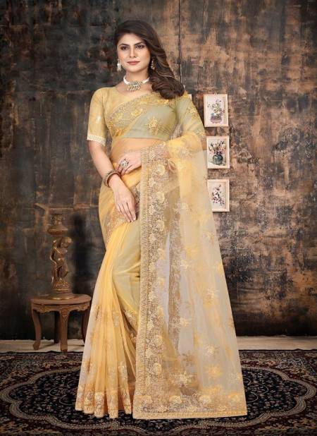Light Yellow Colour Anarkali By Nari Fashion Party Wear Saree Catalog 7026