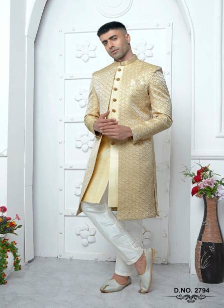 Light Yellow Colour Function Wear Indo Western Mens Jacket Set Wholesale Shop In Surat 2794