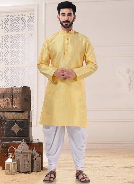 Light Yellow Colour Function Wear Mens Wholesale Kurta With Pajama Catalog 1770