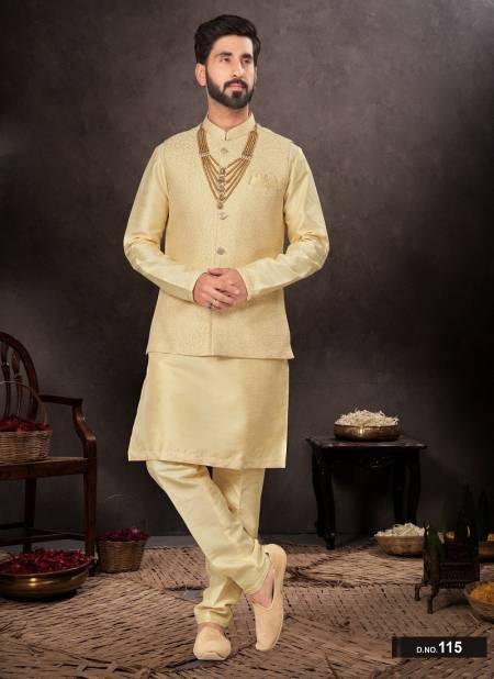 Light Yellow Colour GS Fashion Occasion Wear Mens Designer Modi Jacket Kurta Pajama Orders In India 1041