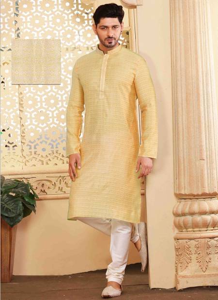 Light Yellow Colour Ibaadat Wholesale Ethnic Wear Mens Kurta Pajama IBT KP 14