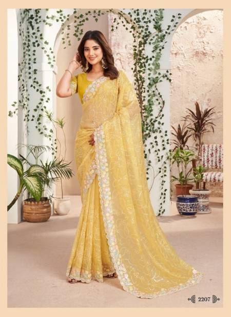 Light Yellow Colour Kaanchii By Kamakshi Designers Fancy Wear Saree Exporters In India 2207