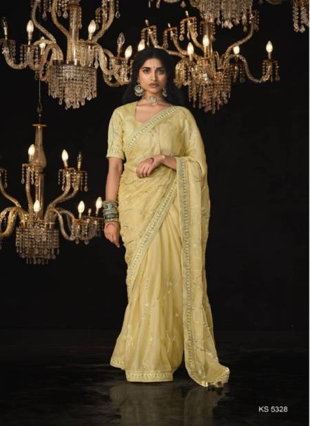 Light Yellow Colour Kajal Vol 14 By Kimora Pure Fancy Fabric Designer Saree Wholesale In Delhi KS 5328