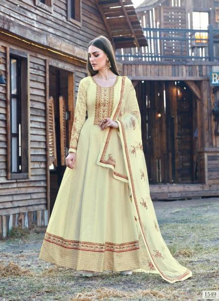 Light Yellow Colour Kashish By Bela Dola Silk Embroidery Anarkali Suit Wholesalers In Delhi 1549