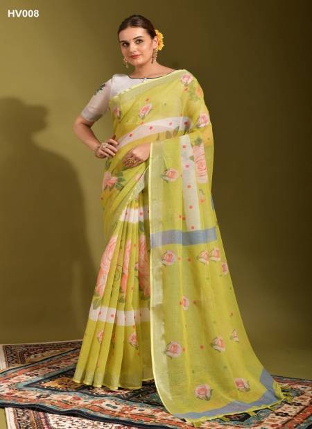 Light Yellow Colour Linen Jumka Vol 2 By Fashion Berry Printed Sarees Exporters In India HV008