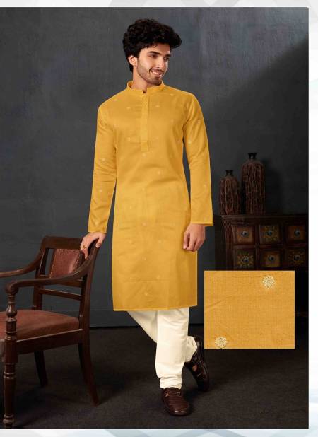 Light Yellow Colour Occasion Wear Mens Kurta Pajama Wholesale Market In Surat With Price 1612-6