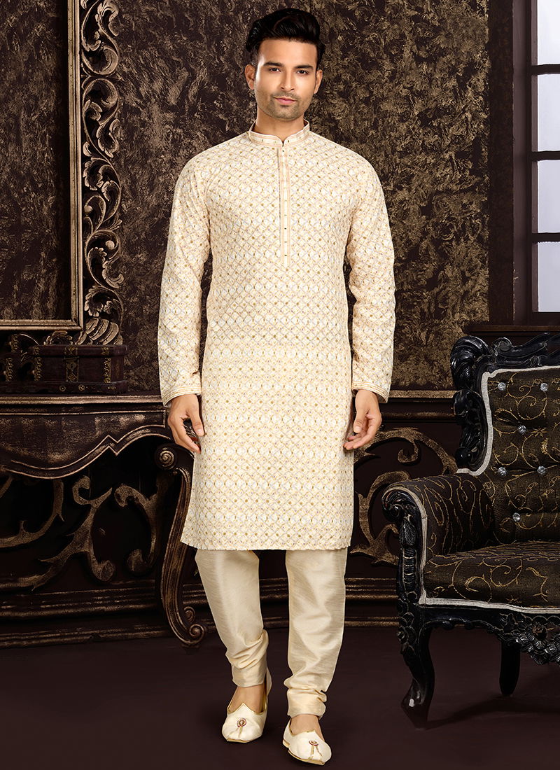 Light Yellow Colour Outluk 116 Party Wear Mens Kurta Pajama Catalog 116005