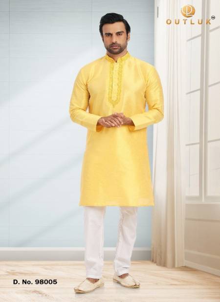Outluk 98 Light Yellow Colour Festive Wear Wholesale Kurta With Pant Collection 98005