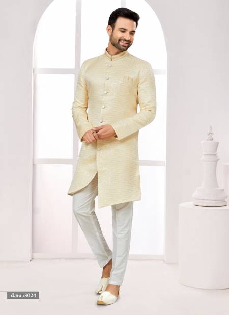 Light Yellow Colour Party wear Indo Western Mens wear Catalog 3024