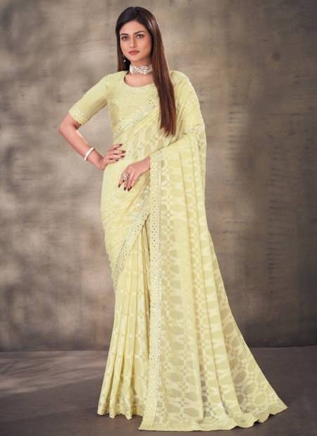 Light Yellow Colour Sheesha Party Wear Wholesale Georgette Sarees 1905