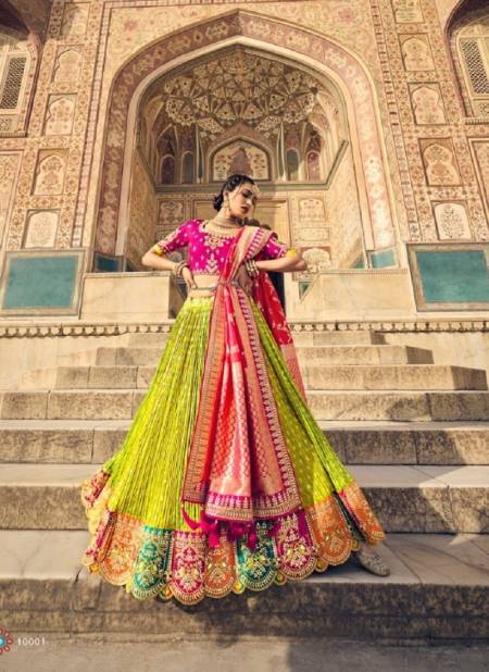 Lime Multi Colour Tathstu Hit Collection Wedding Wear Silk Lehenga Wholesale Market In Surat 5401