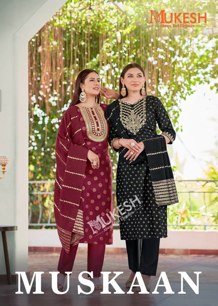 Muskaan By Mukesh Rayon Embroidered Top Bottom With Dupatta Exporters In India