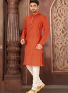 Machine Work in Neck With Pipein Art Silk Orange Color Kurta Payjama Collection AC DUP All Chks 03