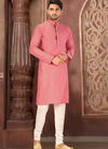 Machine Work in Neck With Pipein Art Silk Peach Color Kurta Payjama Collection AC DUP All Chks 01