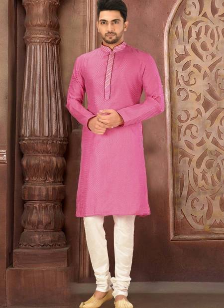 Machine Work in Neck With Pipein Art Silk Pink Color Kurta Payjama Collection AC DUP All Chks 02