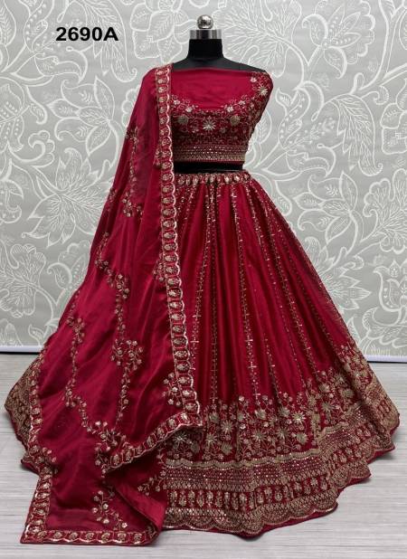 Magenta Colour 2691 A And 2690 B by Anjani Art Satin Chiffon Bridal Lehenga Choli Orders In India 2690 A