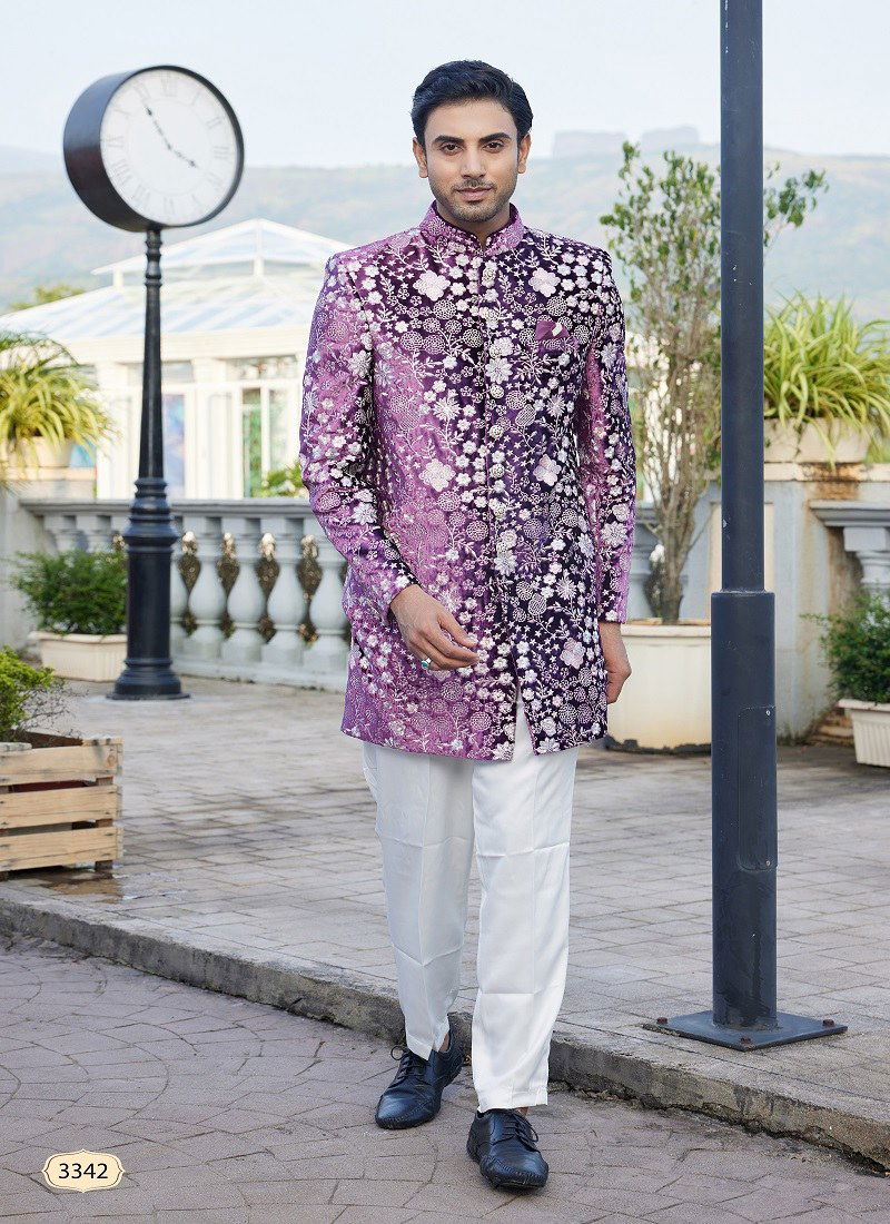 Magenta Colour 3341 To 3344 Wedding Wear Valvet Mens Indo Western Wholesale Online 3342