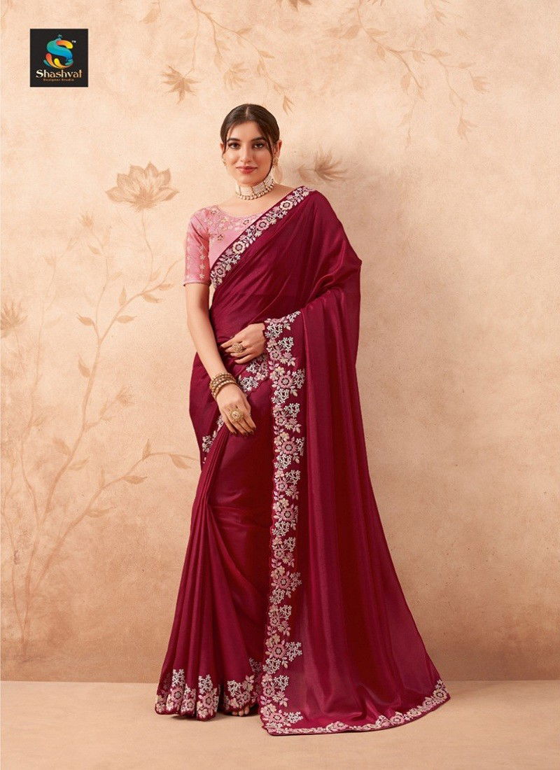 Magenta Colour Charvi Vol 3 By Shashvat Fancy Embroidery Saree Wholesale In India CV301