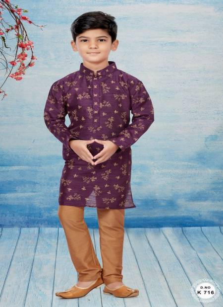 Magenta Colour Kids Kurta Pajama And Indo Western Catalog K 716