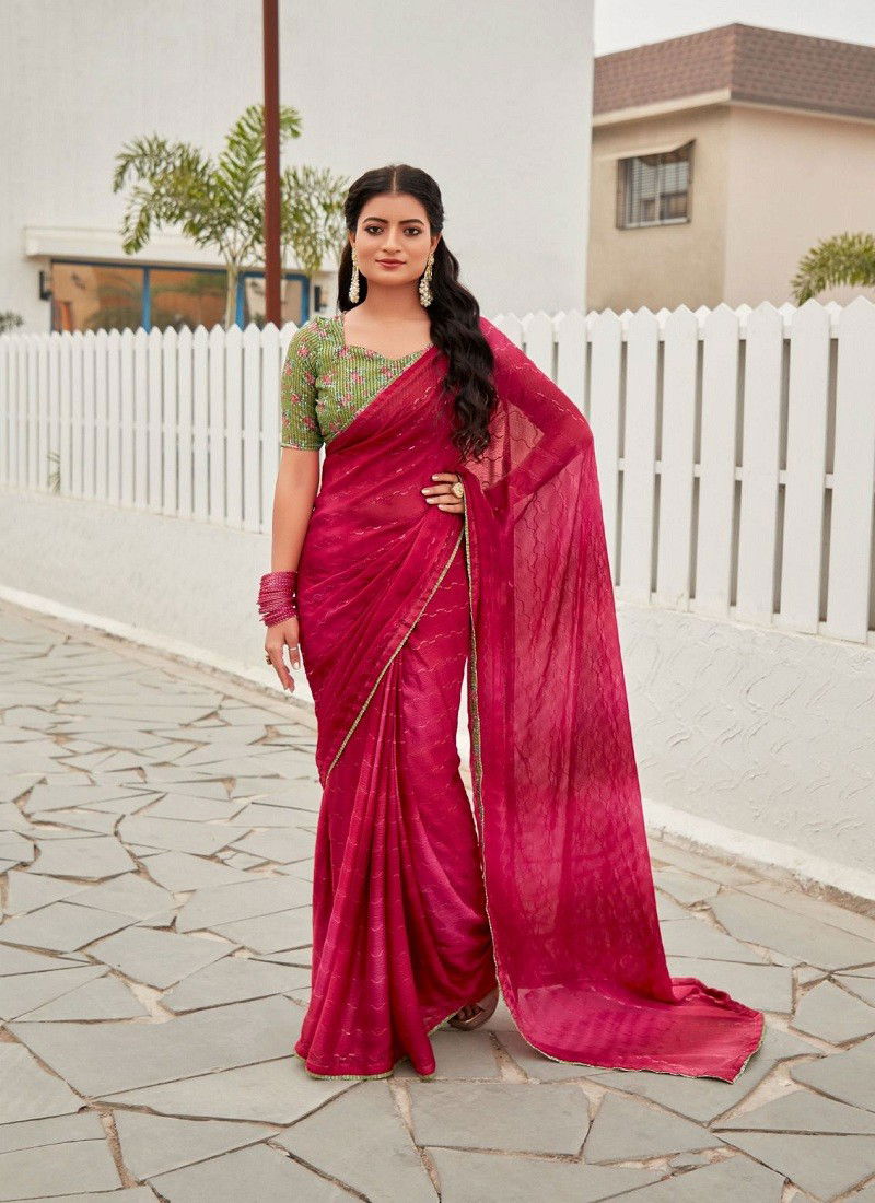 Magenta Colour Oliva By Stavan 3D Shaded Chiffon Embroidery Saree Wholesale Online 105