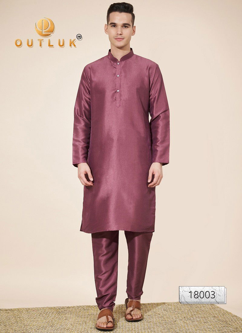 Magenta Colour Outluk Wedding Collection Vol 18 Pure Silk Mens Kurta Pajama Suppliers In India 18003