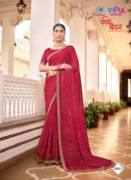 Magenta Colour Pavitra Bandhan by Vipul Chiffon Wear Sarees Wholesale Clothing Suppliers In India 78813