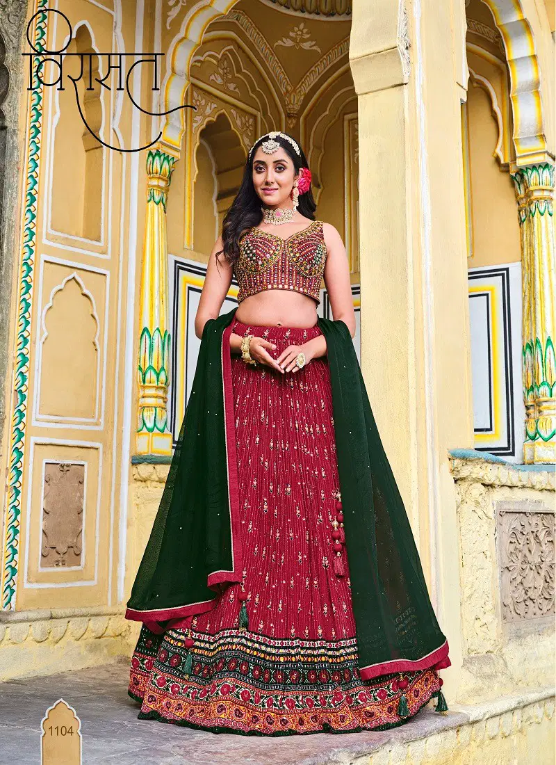 Magenta Colour Titliya By Virasat Chinon Wedding Wear Lehenga Choli Wholesale Online 1104