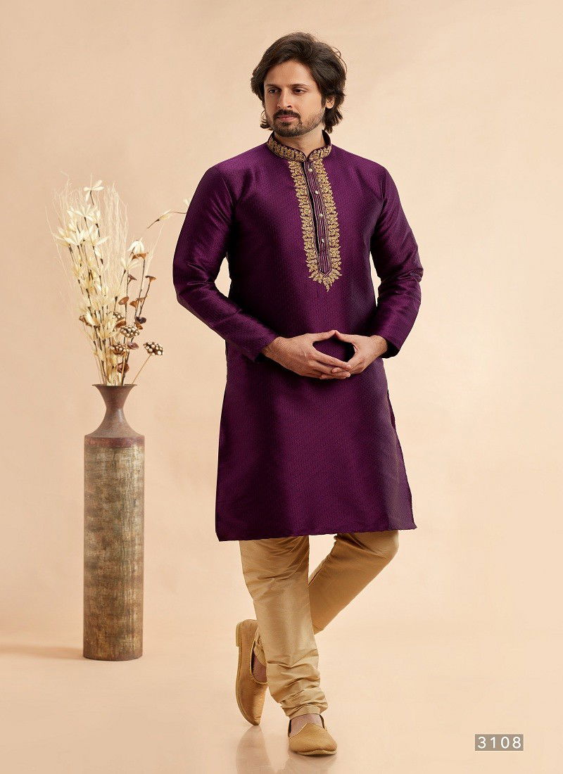 Magenta Colour Vol 94 Function Wear Jaquard Art Silk Mens Kurta Pajama Orders In India 3108