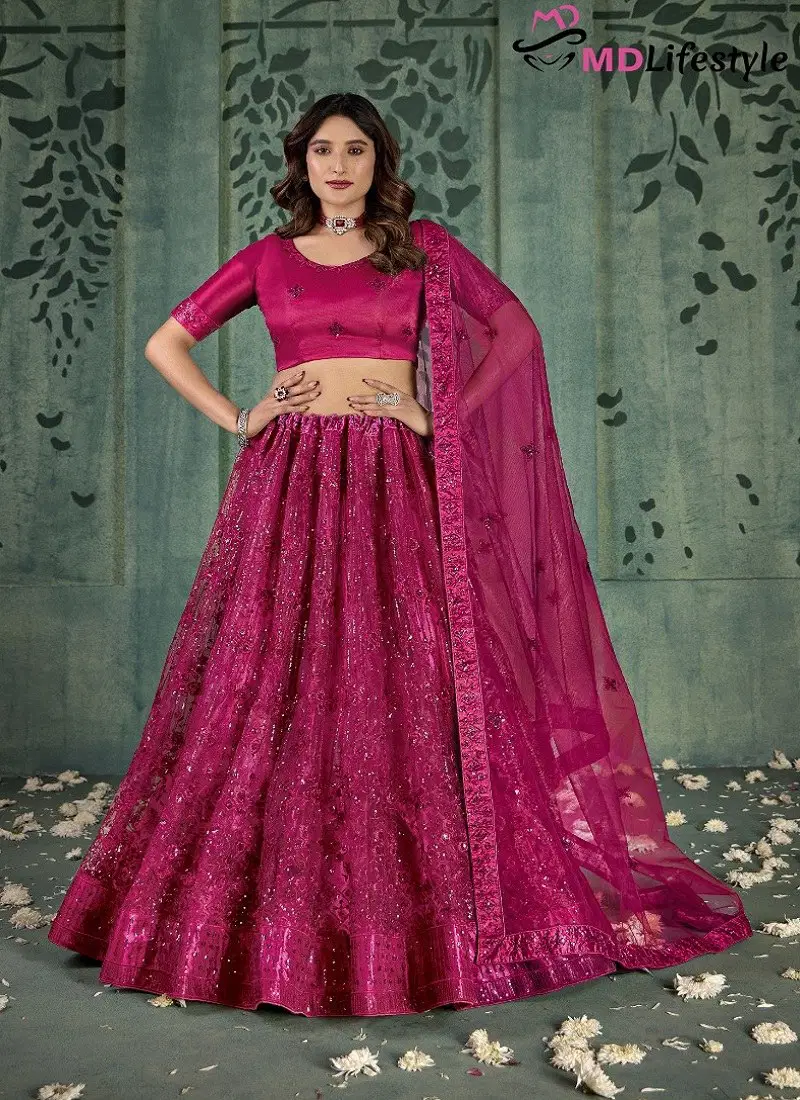 Magenta Pink Colour Hirwa Vol 4 By Mdlifestyle Butterfly Net Designer Wear Lehenga Choli Exporters In India 3031