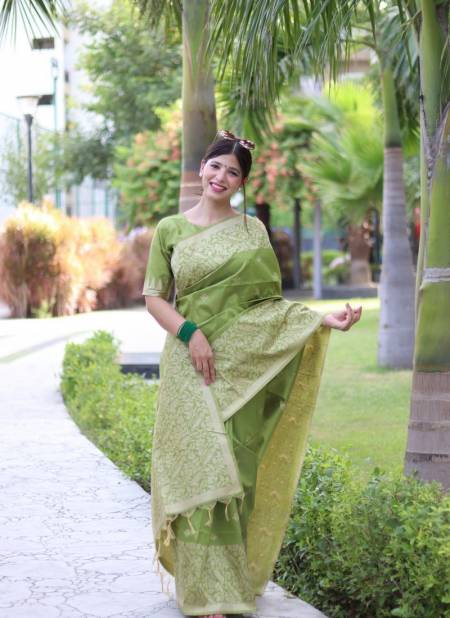 Mahendi Colour RF Veena Handloom Raw Silk Designer Sarees Wholesale Shop In Surat RF27544