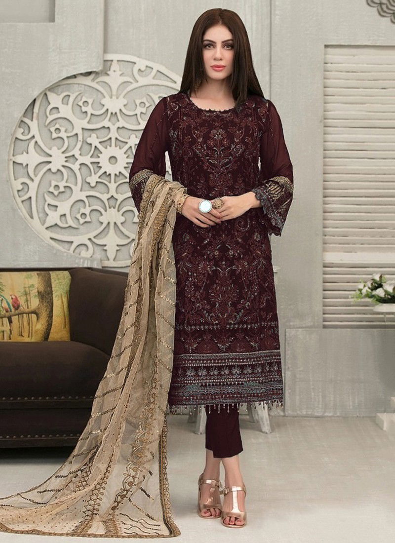 Maroon Colour Heavy Fox Georgette Festive Wear Fancy Salwar Suit ...