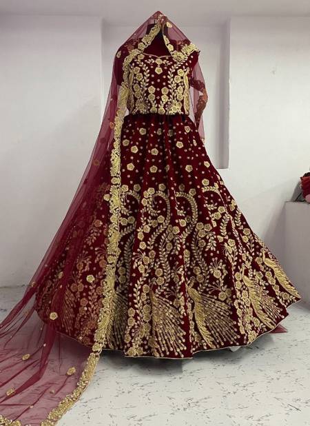 Silk And Velvet Cream And Maroon Amazing Cream, Maroon Silk, Velvet  Embroidered Wedding Lehenga Choli at Rs 9715 in Surat