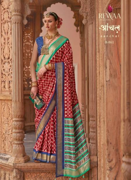 Maroon And Blue Colour Aanchal By Rewaa Silk Sarees Catalog 861